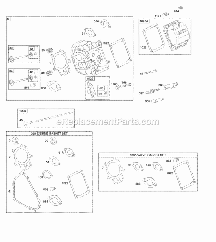 Cylinder Head Gasket Set - Engine Gasket Set - Valve Valves Diagram and Parts List for 20M114-1364-E1  Briggs and Stratton Engine